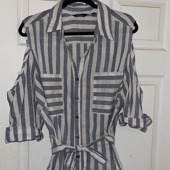 Blue & White Striped Casual Mini Dress - Picture 2 of 5